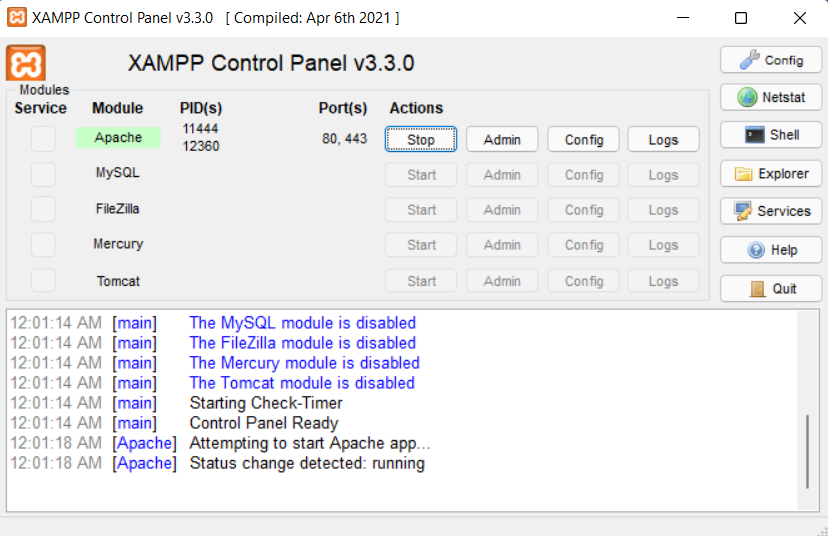 Xampp Control Panel